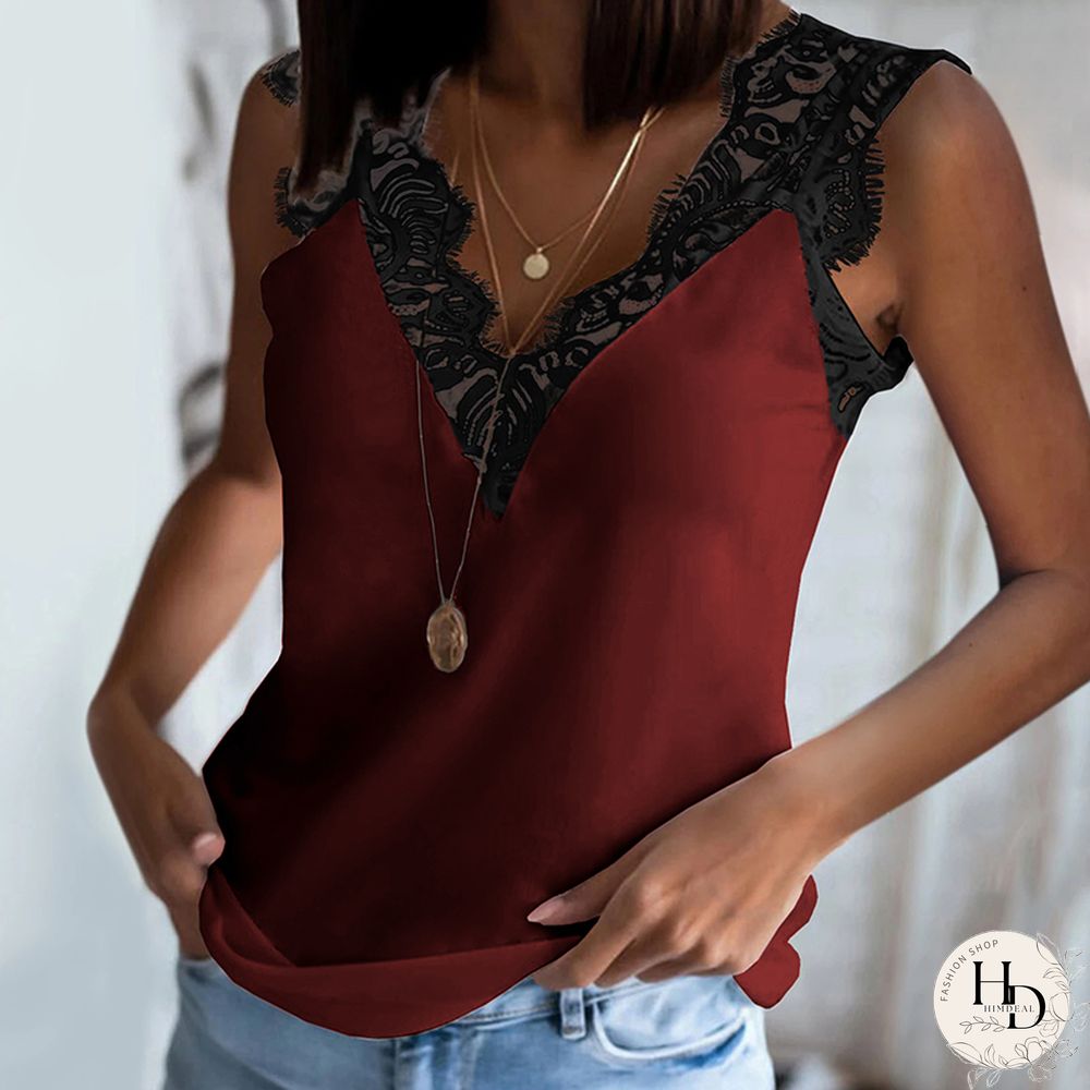 Lace V-Neck Solid Women Vest Top Straps Tank tops Casual Sleeveless Shirts Blazers