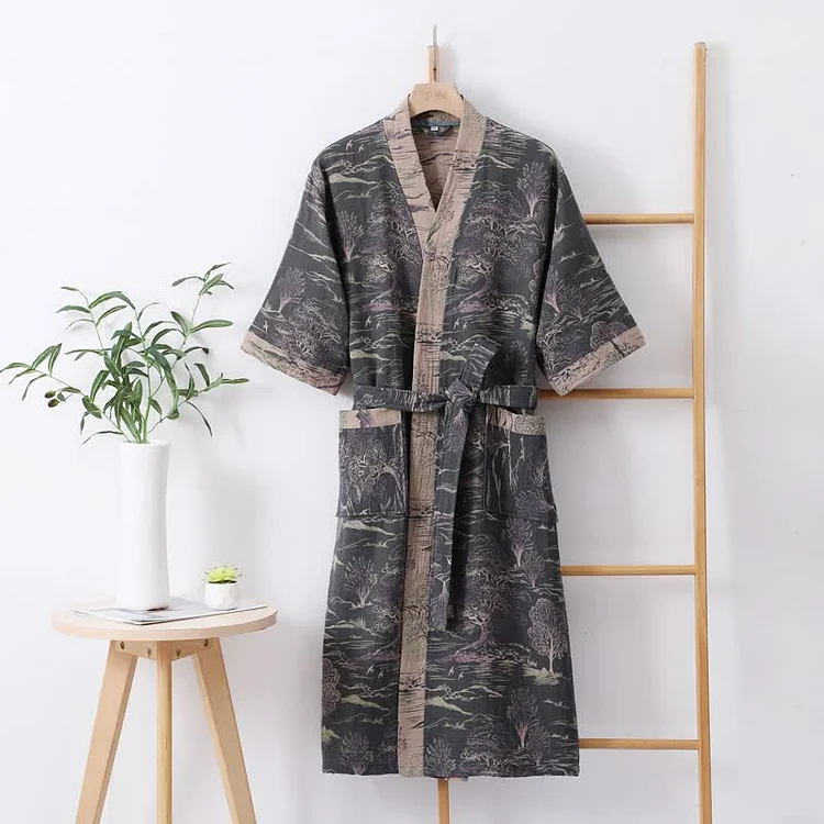Cotton Gauze Natural Style Lightweight Robe Radinnoo.com