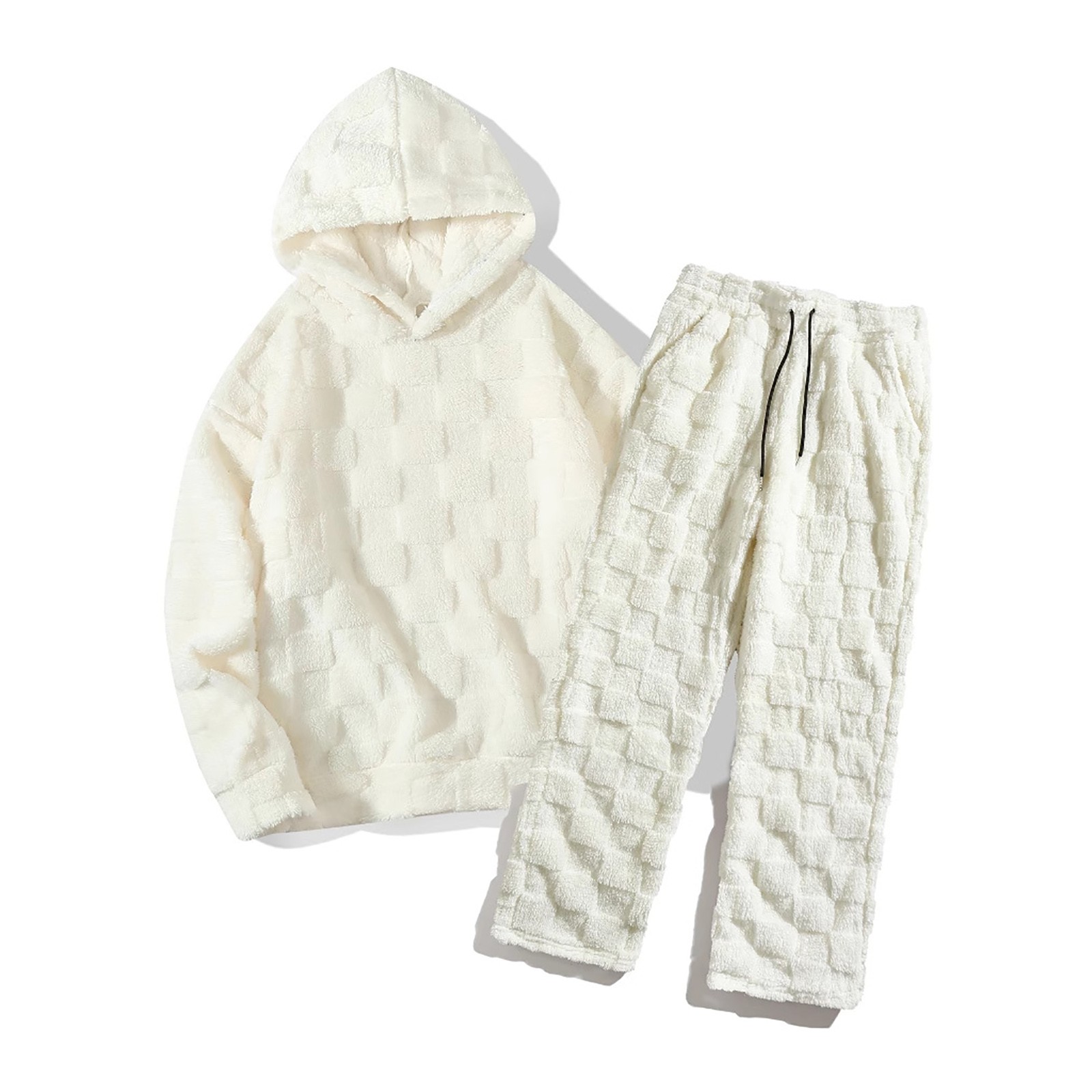 Vizslaz Soild Checkered Two Piece Casual Mens' Sets Long Sleeved Pullover Hooded Sweater Trousers Outfit 2pc Autumn And Winter Clothing
