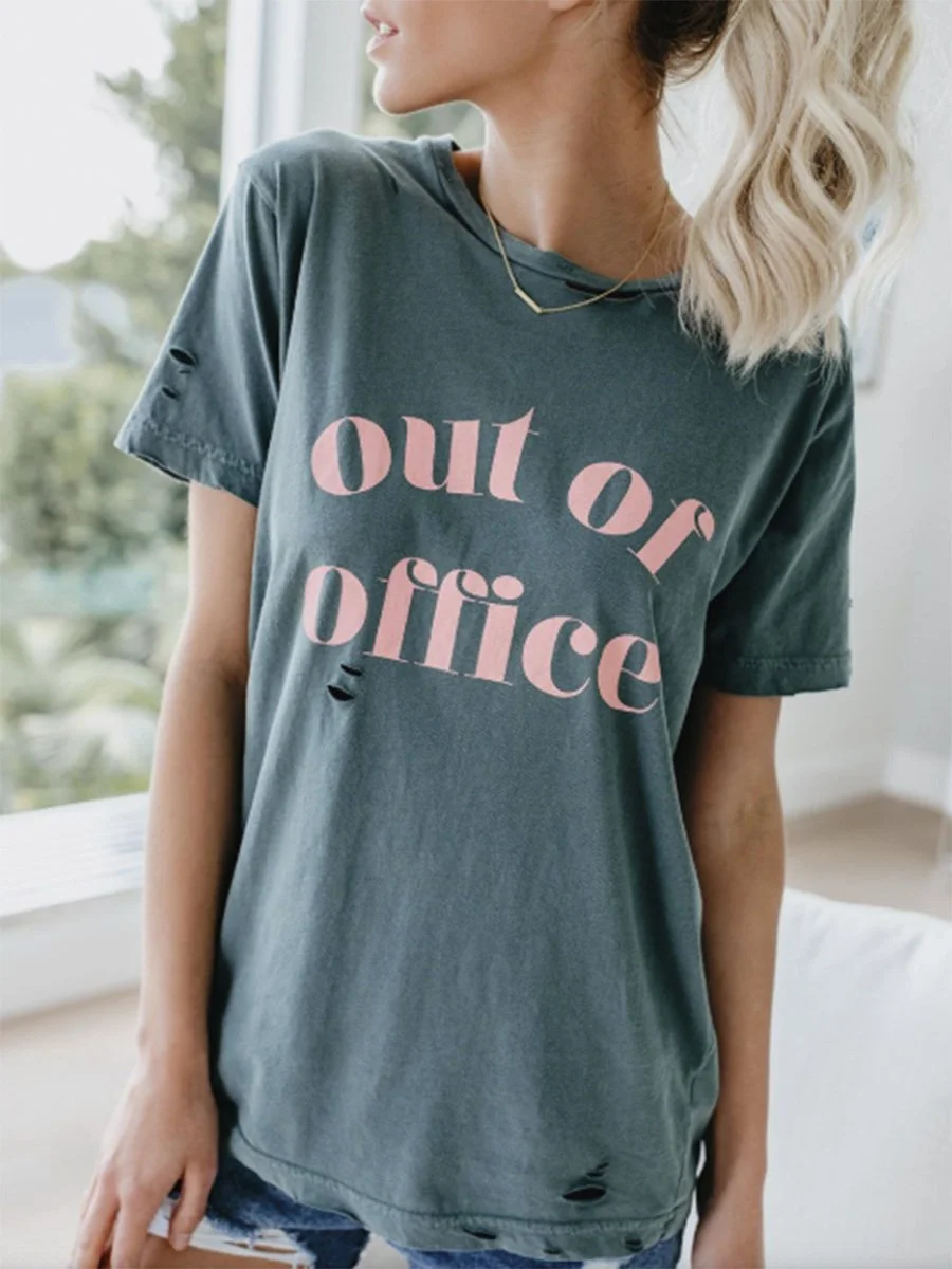 OUT OF OFFICE Round Neck Short Sleeves Worn Out T-shirt