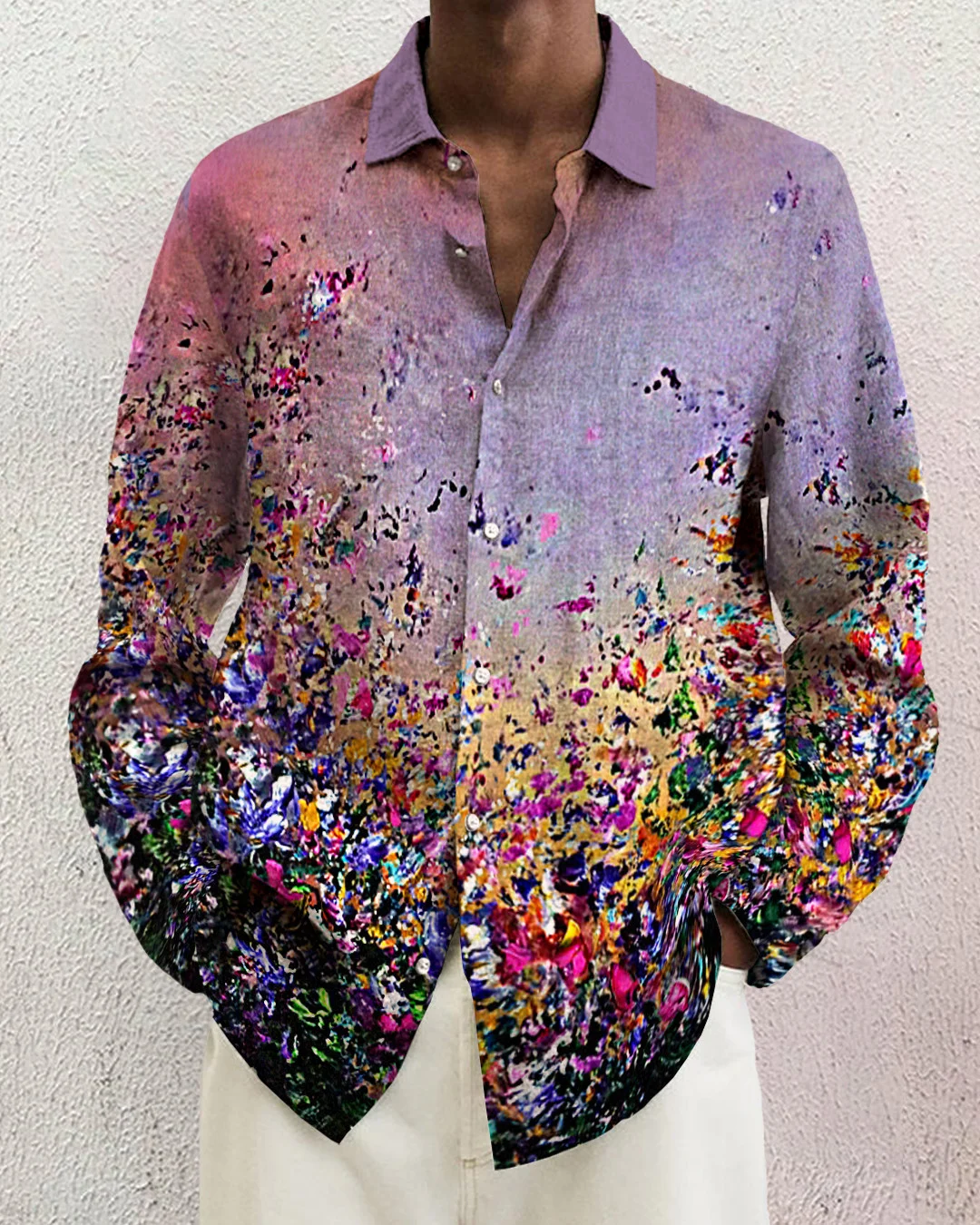 Men's cotton&linen long-sleeved fashion casual shirt 6c91