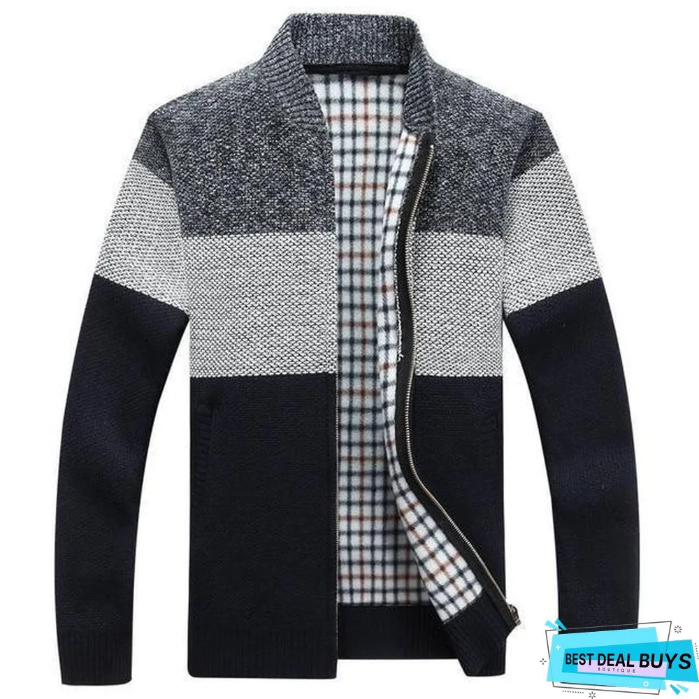 Men Thick Cardigan Coats Gradient Knitted Zipper Jackets