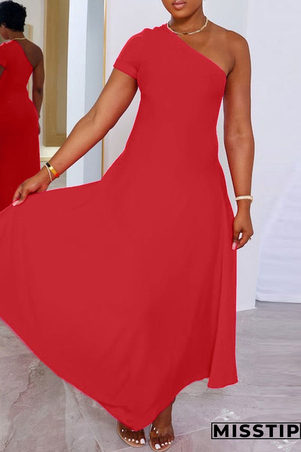 Khaki Casual Solid Patchwork Oblique Collar A Line Dresses