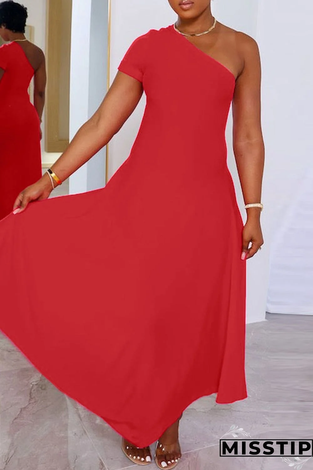 Khaki Casual Solid Patchwork Oblique Collar A Line Dresses