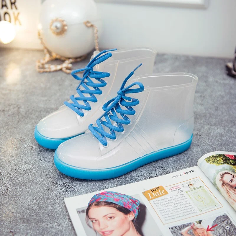 Jelly Transparent Anti-Slip Fashion Waterproof Shoes Rainshoes Rain Boots Shoe Cover Woolen Cotton Rubber Boots Female Short