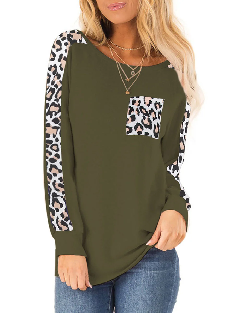 Leopard Pocket Long Sleeves T-shirt
