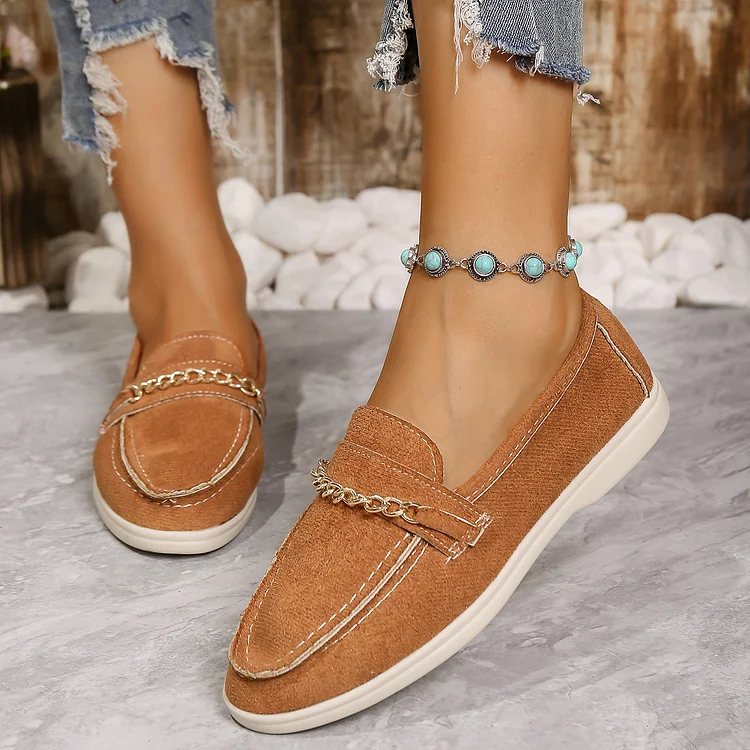 Flat Casual Loafers Women Metal Chain Decoration Radinnoo.com
