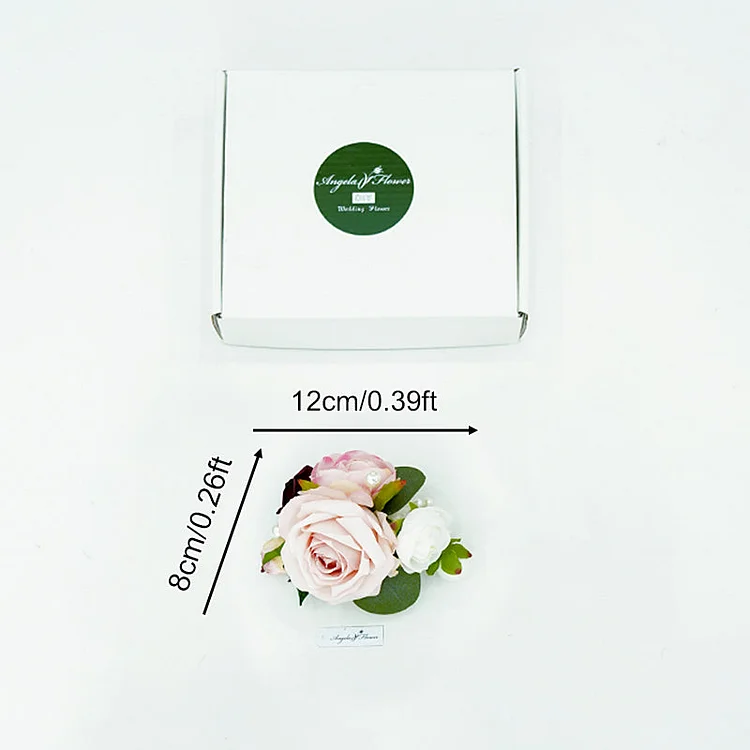 A864610 Bean Paste Rose With Greenery Wrist Flower Bride And Groom Wedding Supplies
