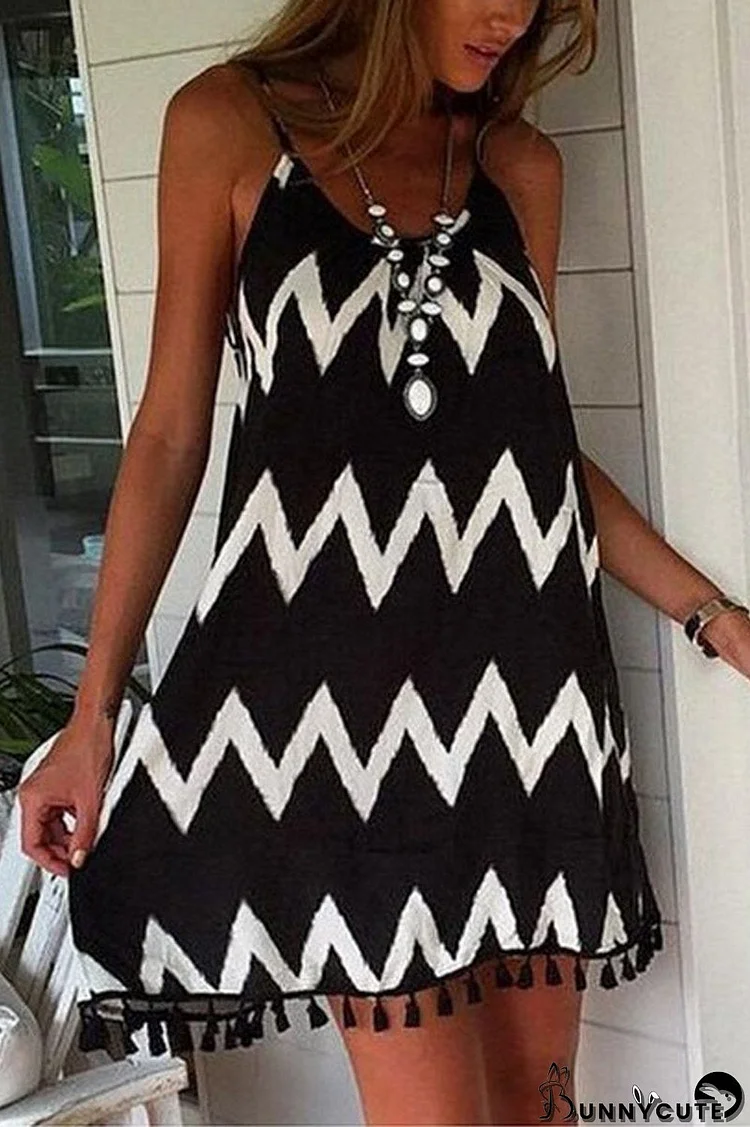 Wave Stripe Open Back Tassel Dress