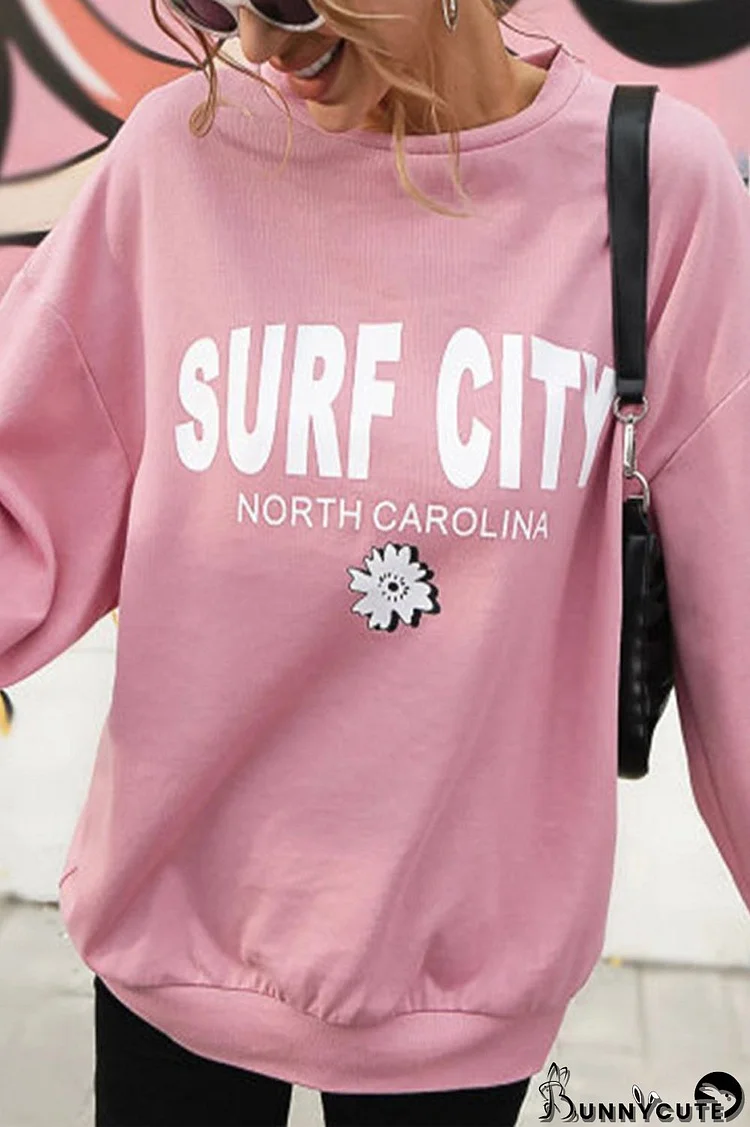 Round Neck Letter Print Casual Sweatshirt