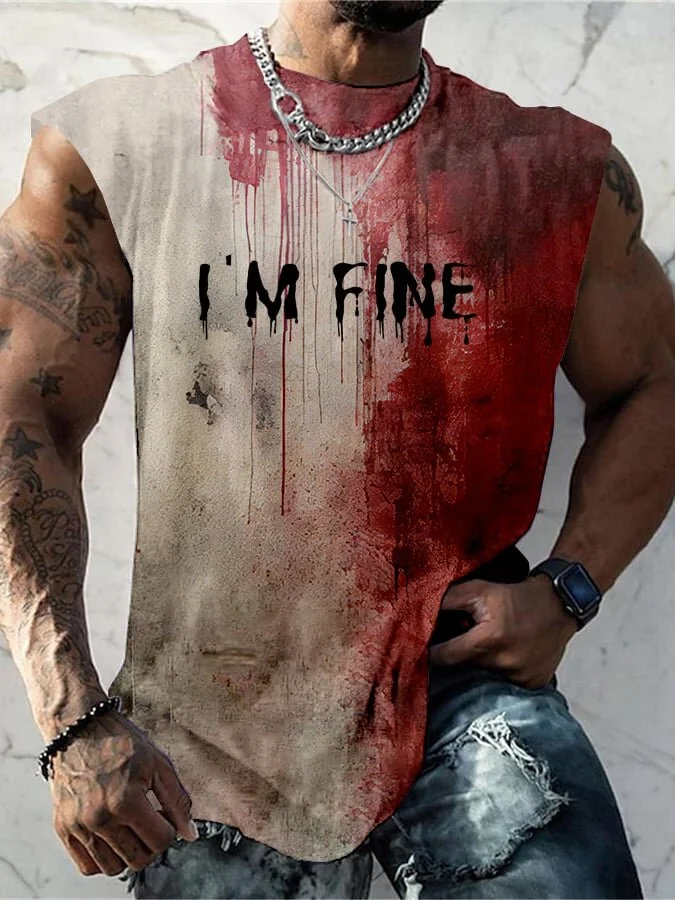 Men's Halloween Bloody I'M Fine Art Print Tank Top
