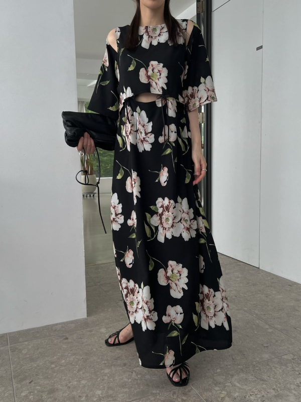 Floral Printing French Romantic Waist-Revealing Fashion Airy Maxi Dress