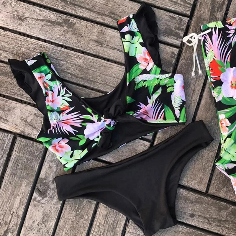 Ruffled Bikini Set 2020 Sexy Flounce Biquini Swimwear Women Swimming pants Swimsuit Floral Beachwear V-neck Bathing Suit