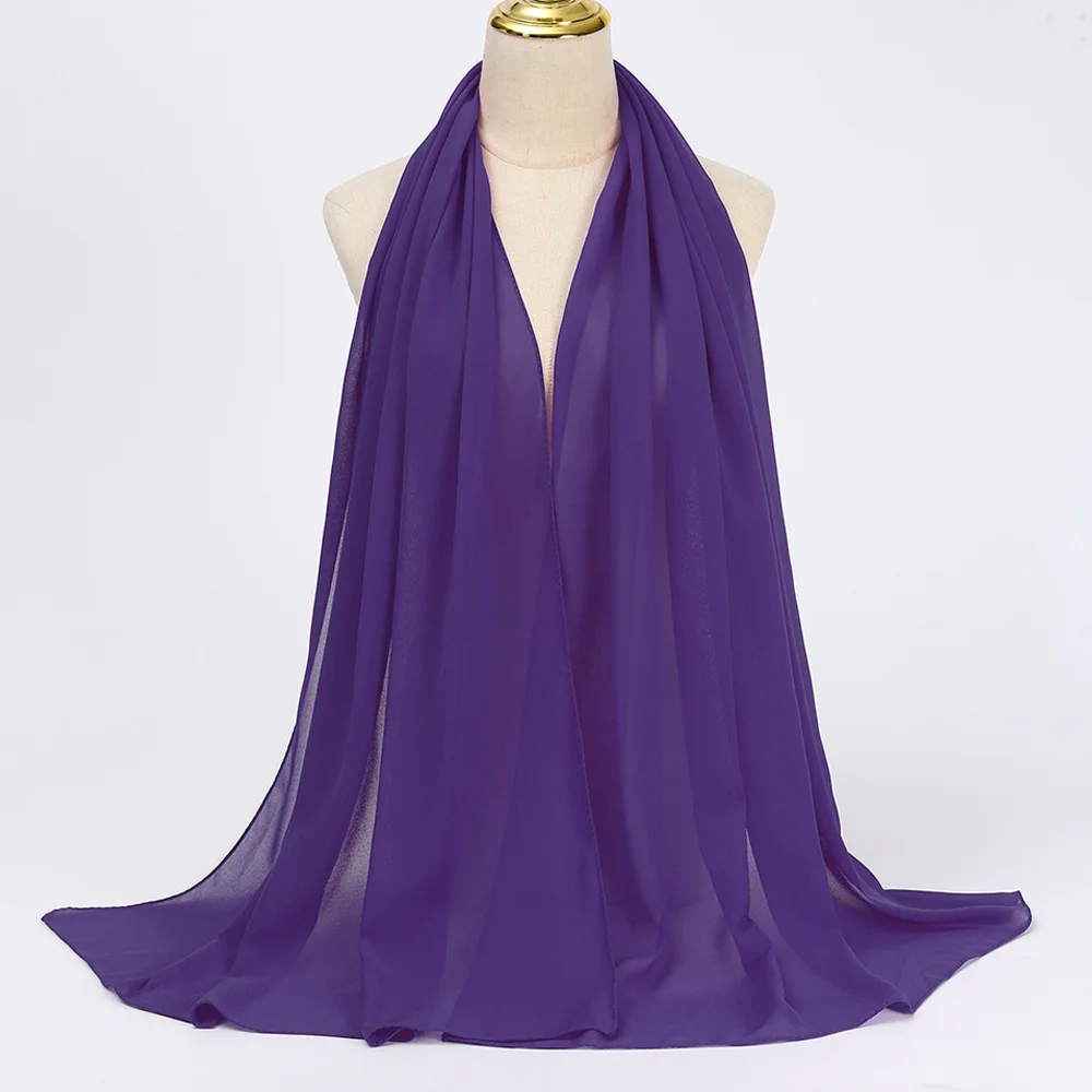 Women's Muslim Chiffon Hijab Scarf Long Solid Color Breathable Head Wrap