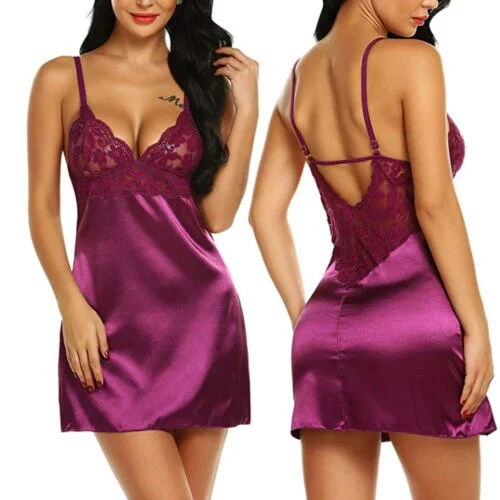Women's Night Short Dress Nightgown Satin Silk Lace Lingerie Pajamas Sleepwear Women Dress 2021 Summer Sexy Underwear XL