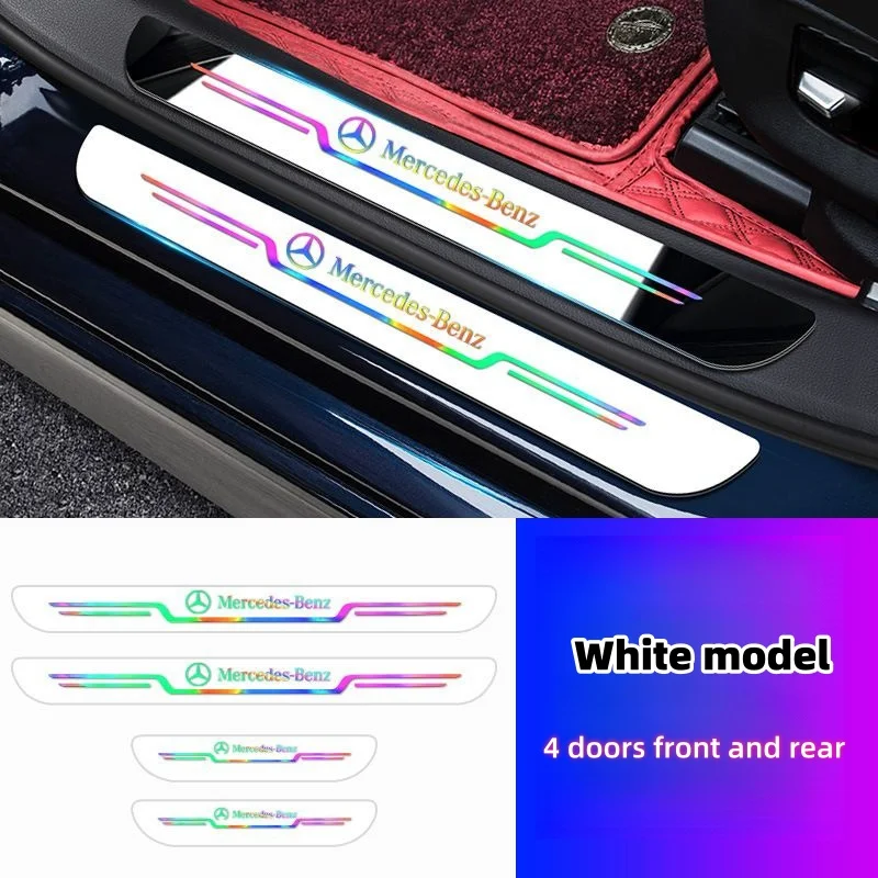 Car colorful reflective car logo door sill protection strip (4PCS)