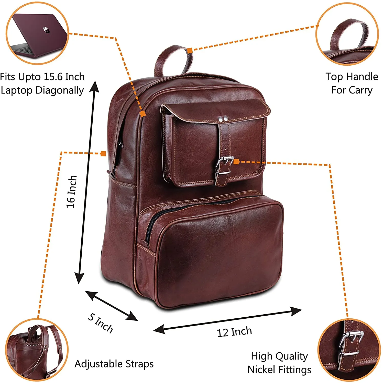 Handmade World Vintage Laptop Leather Backpack Lightweight School College Bag Rucksack Fits 15-inch Notebook Computer