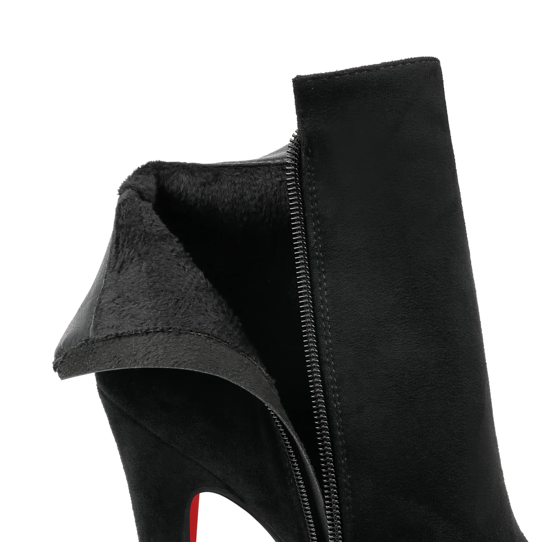 6.1" Women's Sky High Heels Platform Red Bottom Shoes Winter Suede Ankle Boots-MERUMOTE