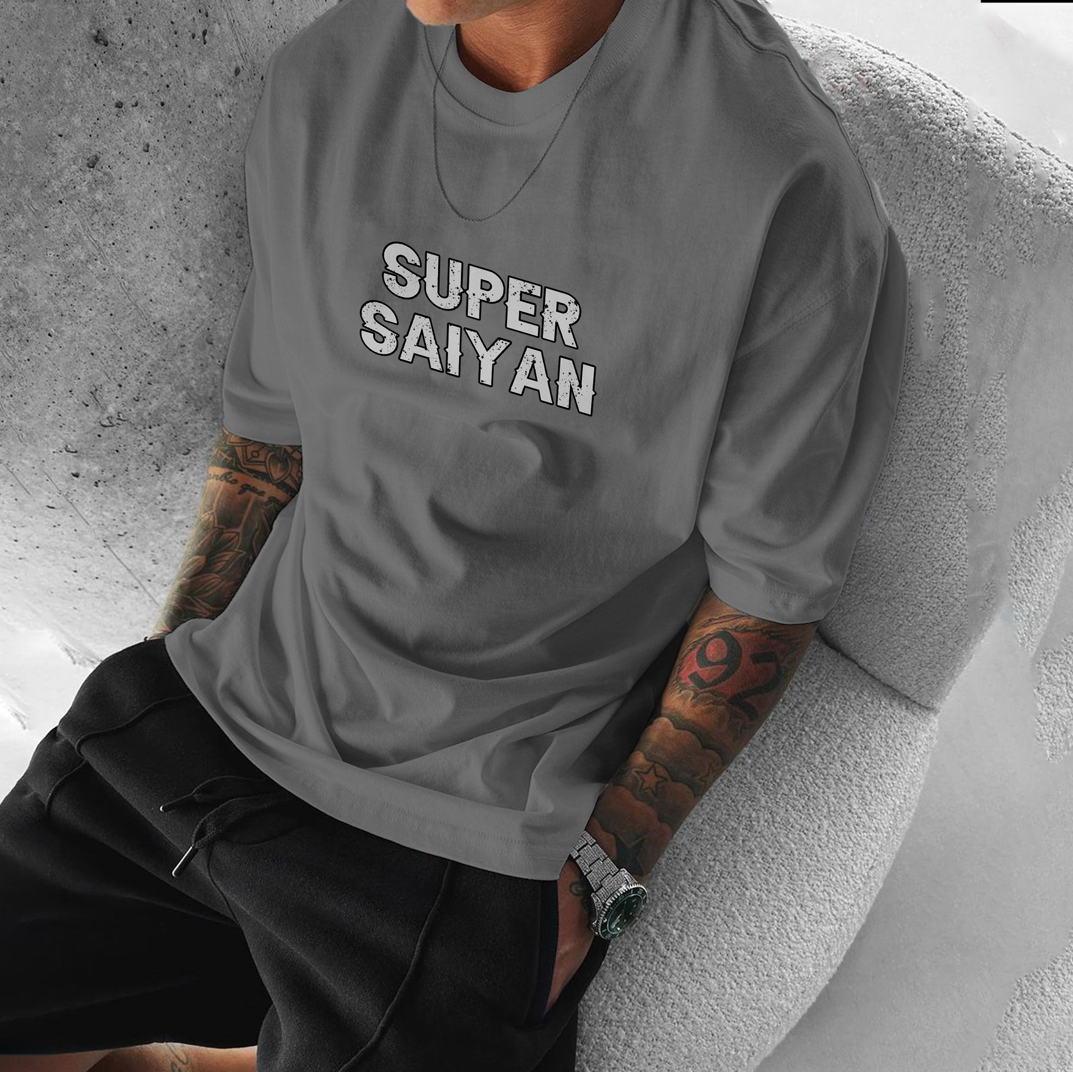 Oversized DB Anime Lettering Print T-Shirt