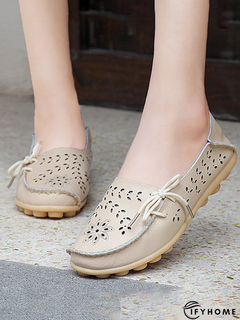 Cowhide Hollow Lace-up Portable Shoes | IFYHOME