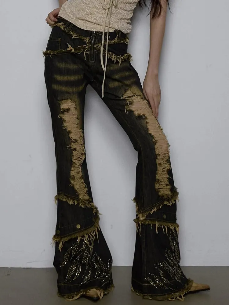 Brownm Rise Flare Jeans