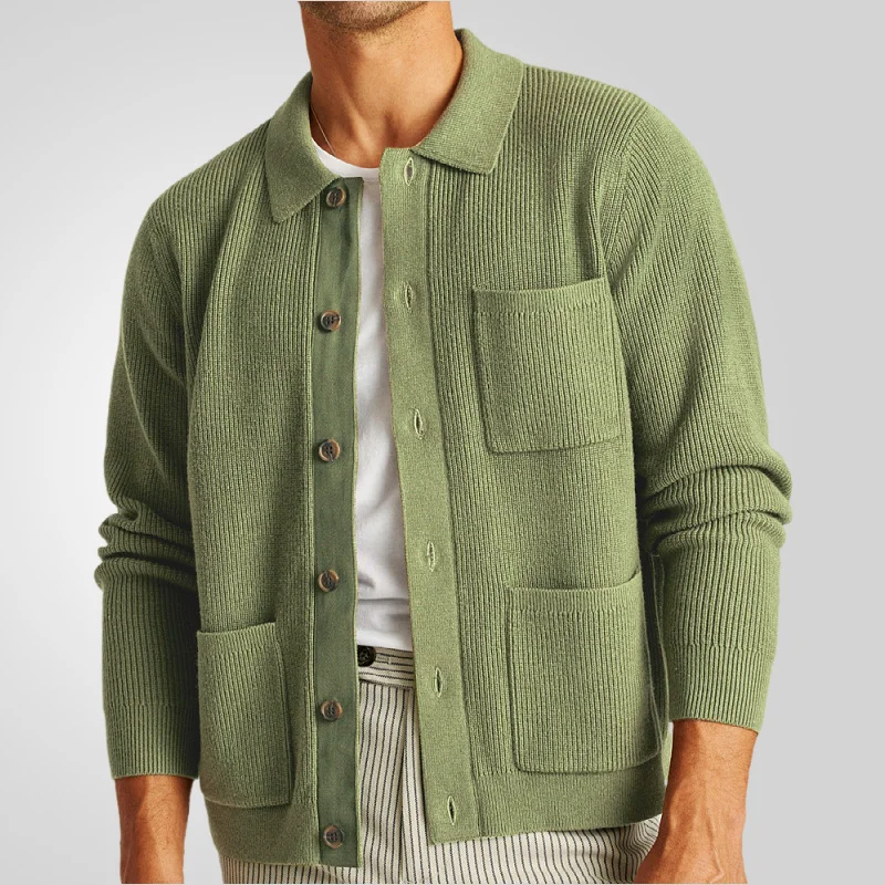 Uveng Uveng Men's Spring And Autumn High Density Knitted Shirt T-Shirt T-Shirt Collar Long Sleeve Sweater Jacket SY0016