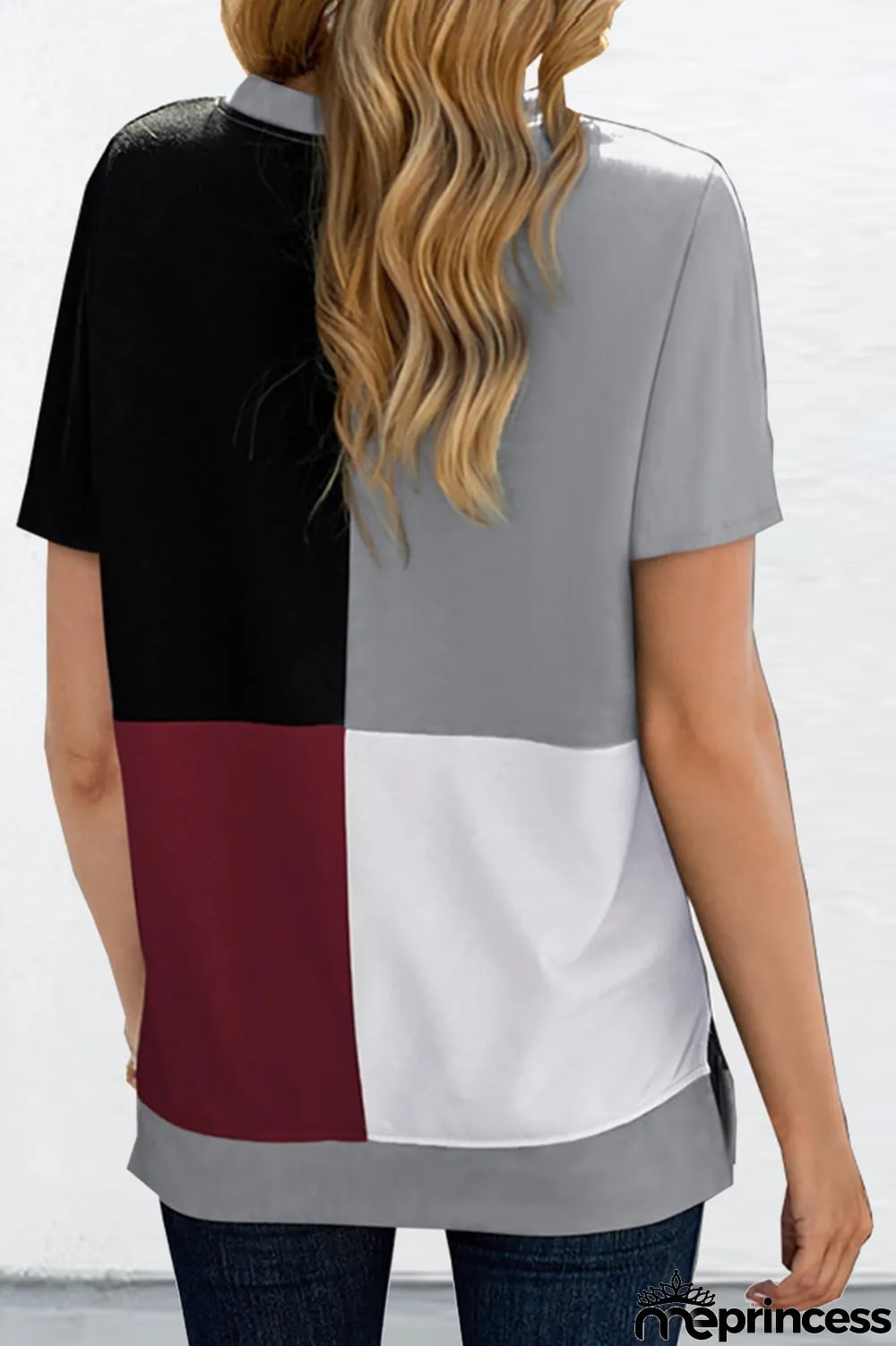 Casual Solid Patchwork O Neck T-Shirts