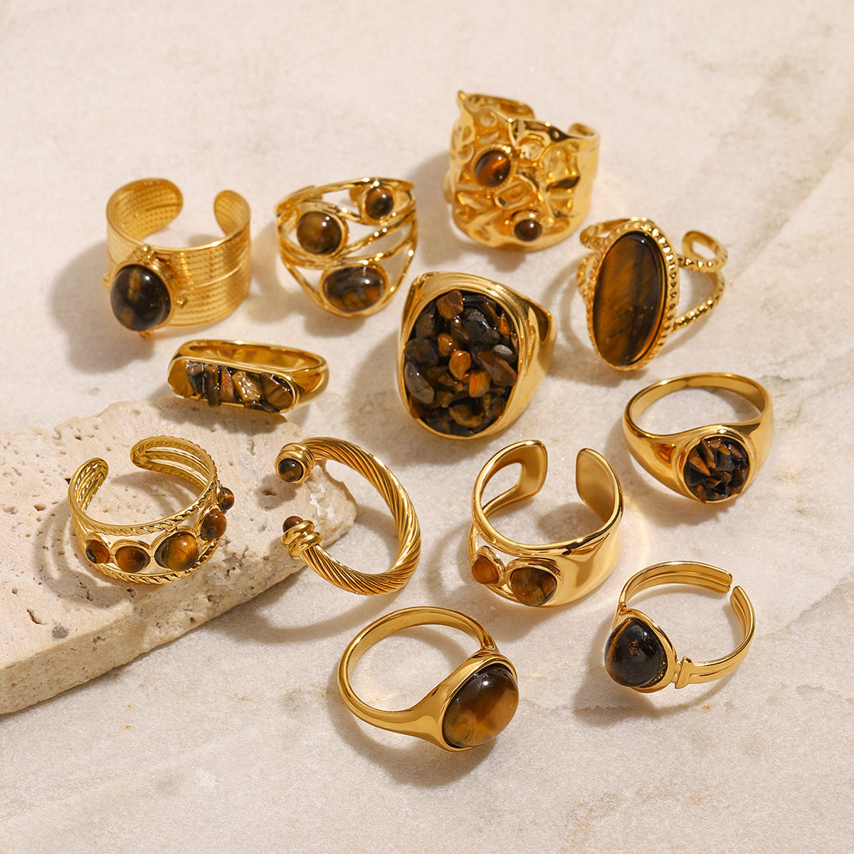 Jie Ding Stainless Steel Tiger Eye Stone Ring Antique Ring Titanium Steel Bracelet Rings