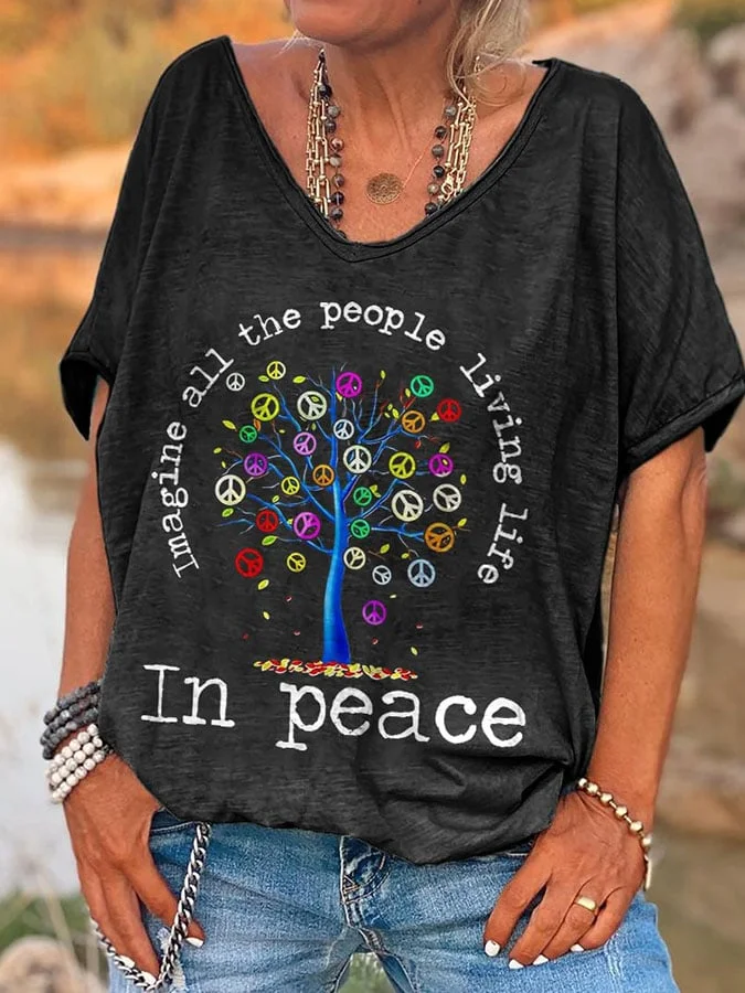 Imagine All Living In Peace Print T-Shirt socialshop