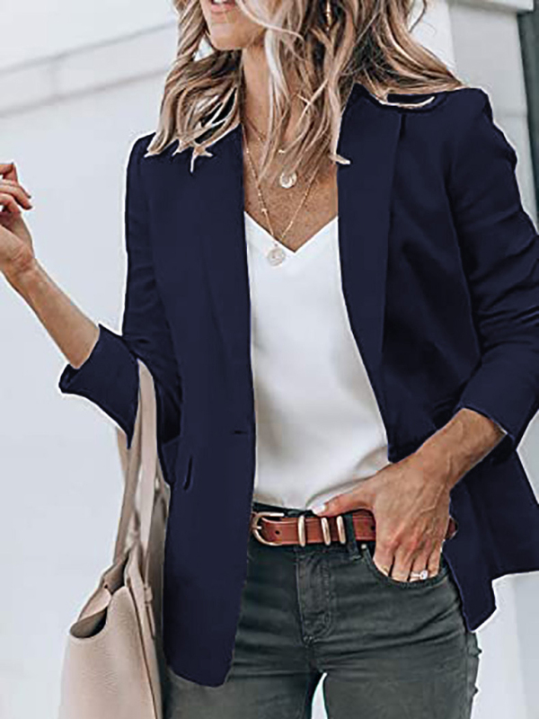 Mature Women's Temperament Long-sleeved Jacket Solid Color Suit Collar Loose Blazer