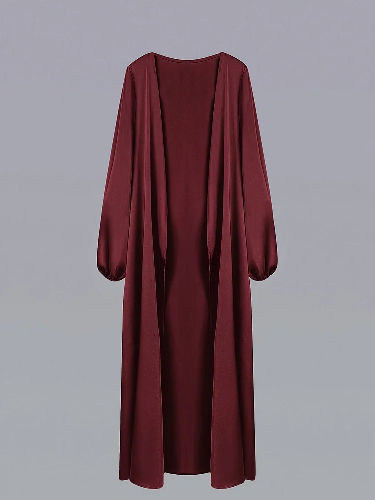 Ultra-Long Elegant Turkish Satin Abaya | Long Sleeve, Frontless Cardigan With Knee-Length Pockets - Black, Traditional & Cultural Wear For Women, Allseason Attire