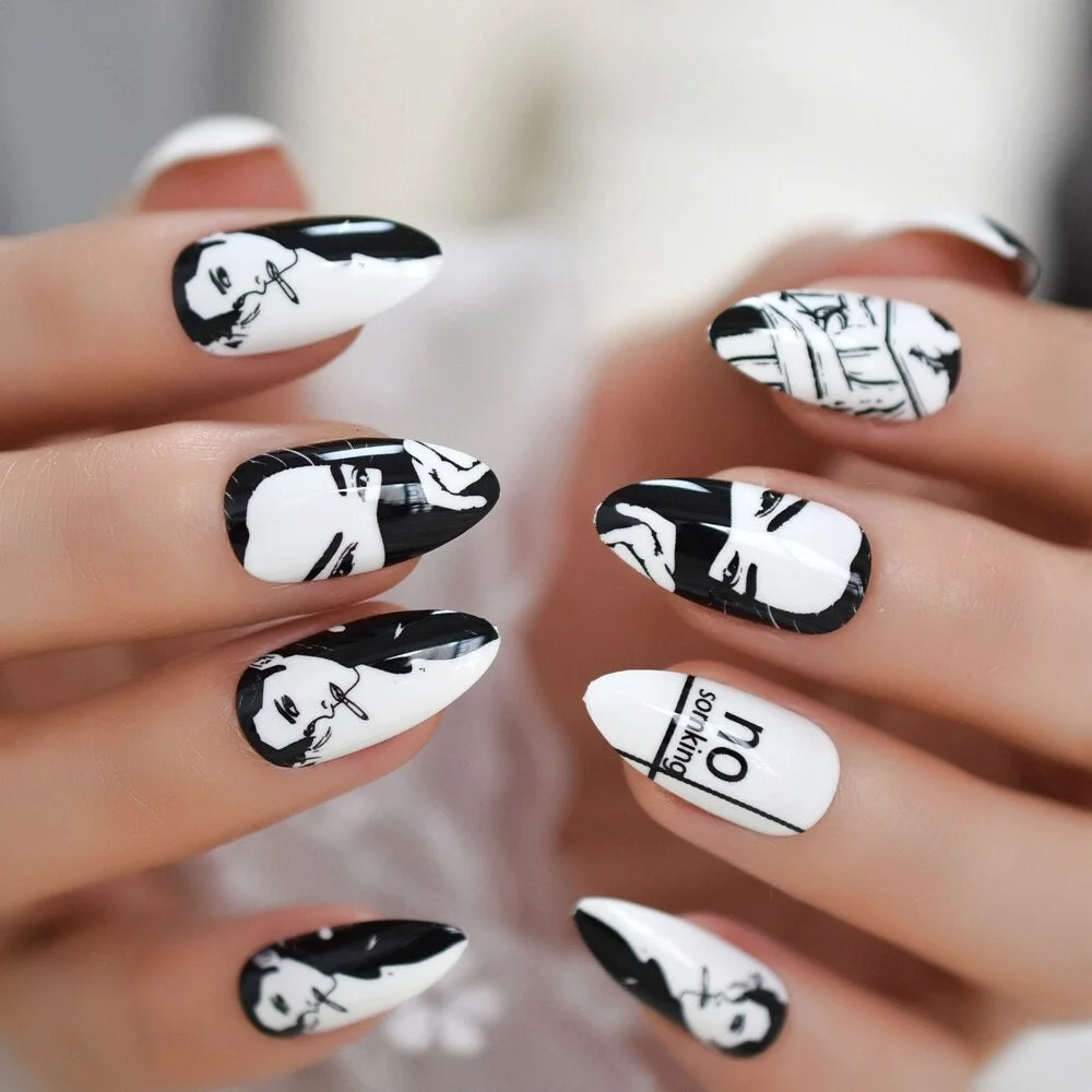 Natural Nude Color Press On Nails Marble White Artificial False Nails Square Short Glossy Pattern Tips with Glue Sticker 113-Nail Inspo