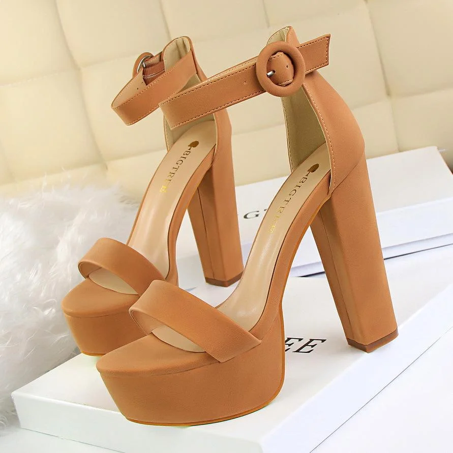 Sexy block heel super high heel open toe belt buckle sandals