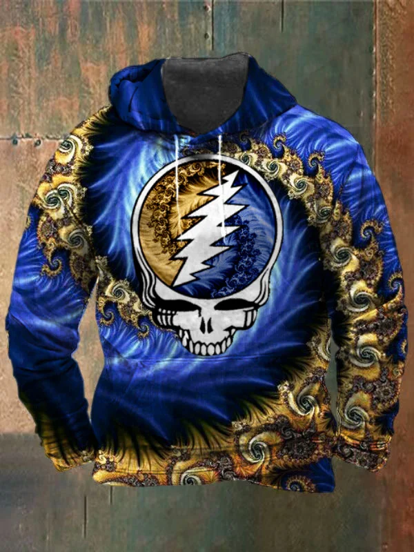 Unisex Fractals Skull Print Heavyweight Hoodies