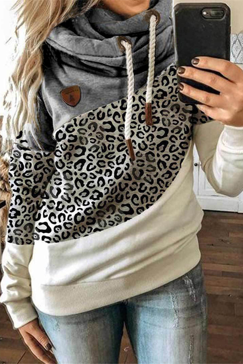 Leopard Color Block Hooded Sweatshirt