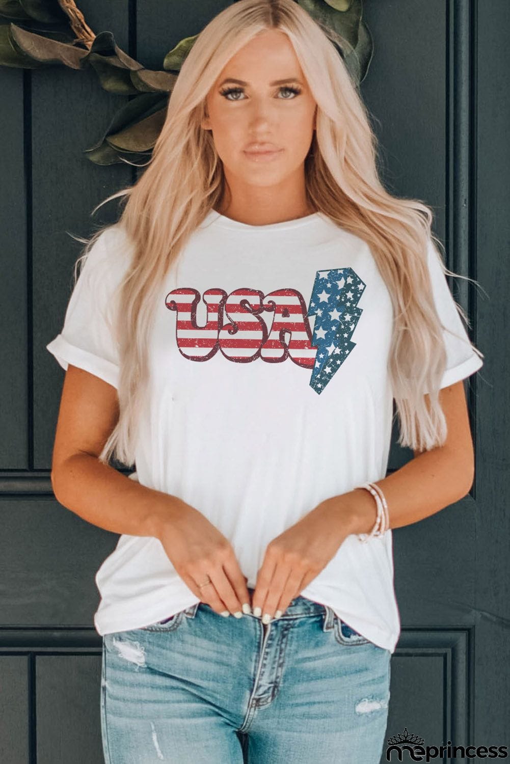 USA Lightning Graphic Round Neck Tee
