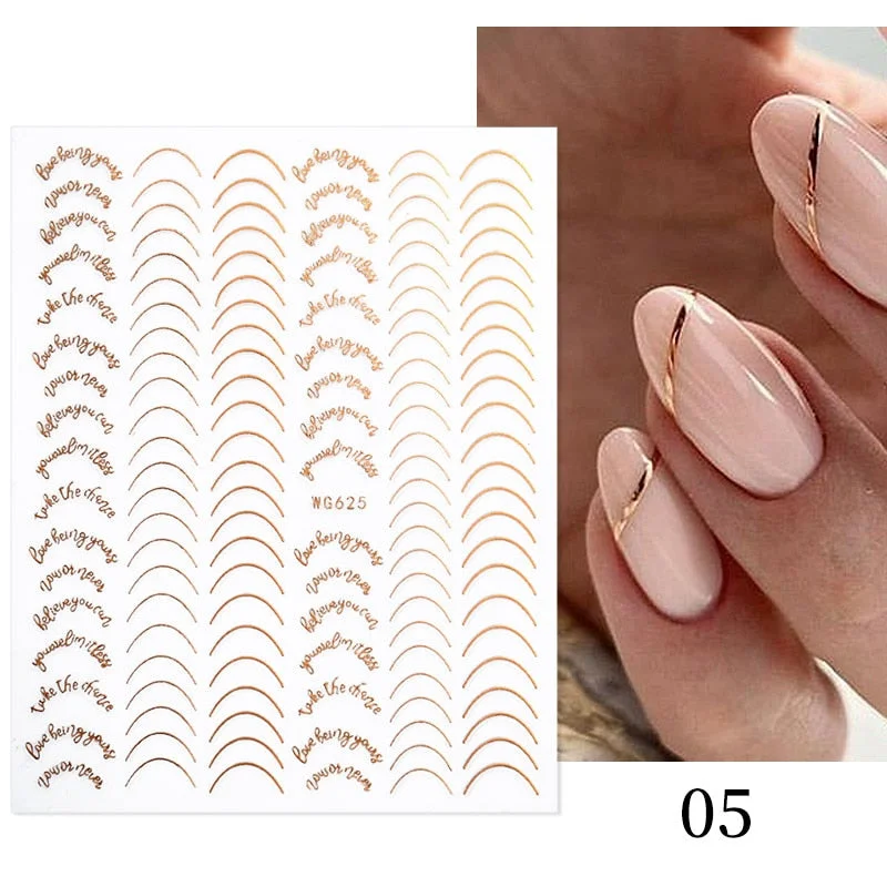 Gold 3D Nail Sticker Curve Stripe Lines Nails Stickers Gradient Adhesive Striping Tape Nail Foil Nail Art Stickers Decals Silver-Nail Inspo