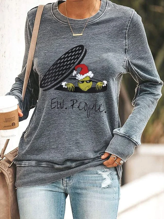 Women's Christmas Ew People Print Casual Sweatshirt
