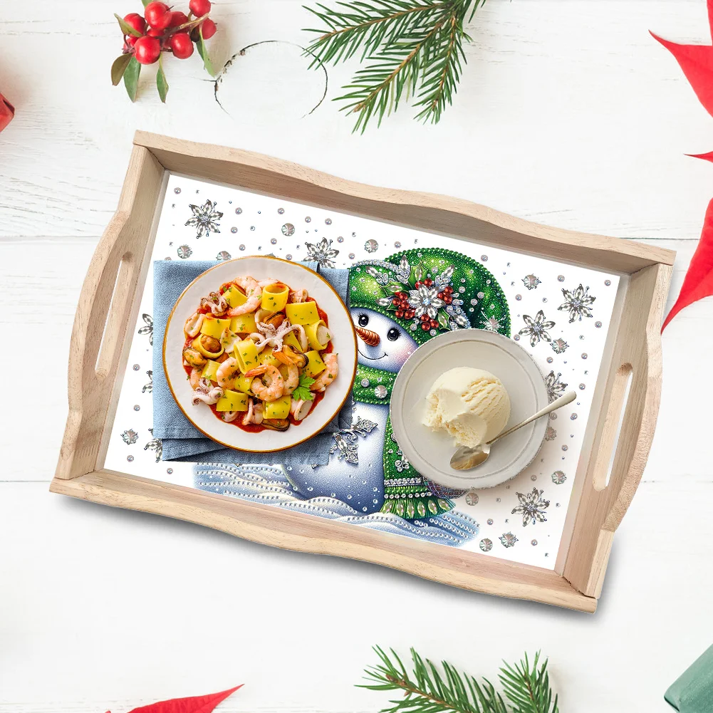 DIY Green Elk Christmas Diamond Painting Wooden Serving Tray Home Decoration