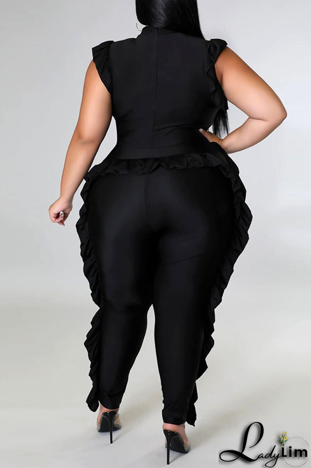 Tangerine Red Casual Solid Split Joint Stringy Selvedge O Neck Plus Size Jumpsuits