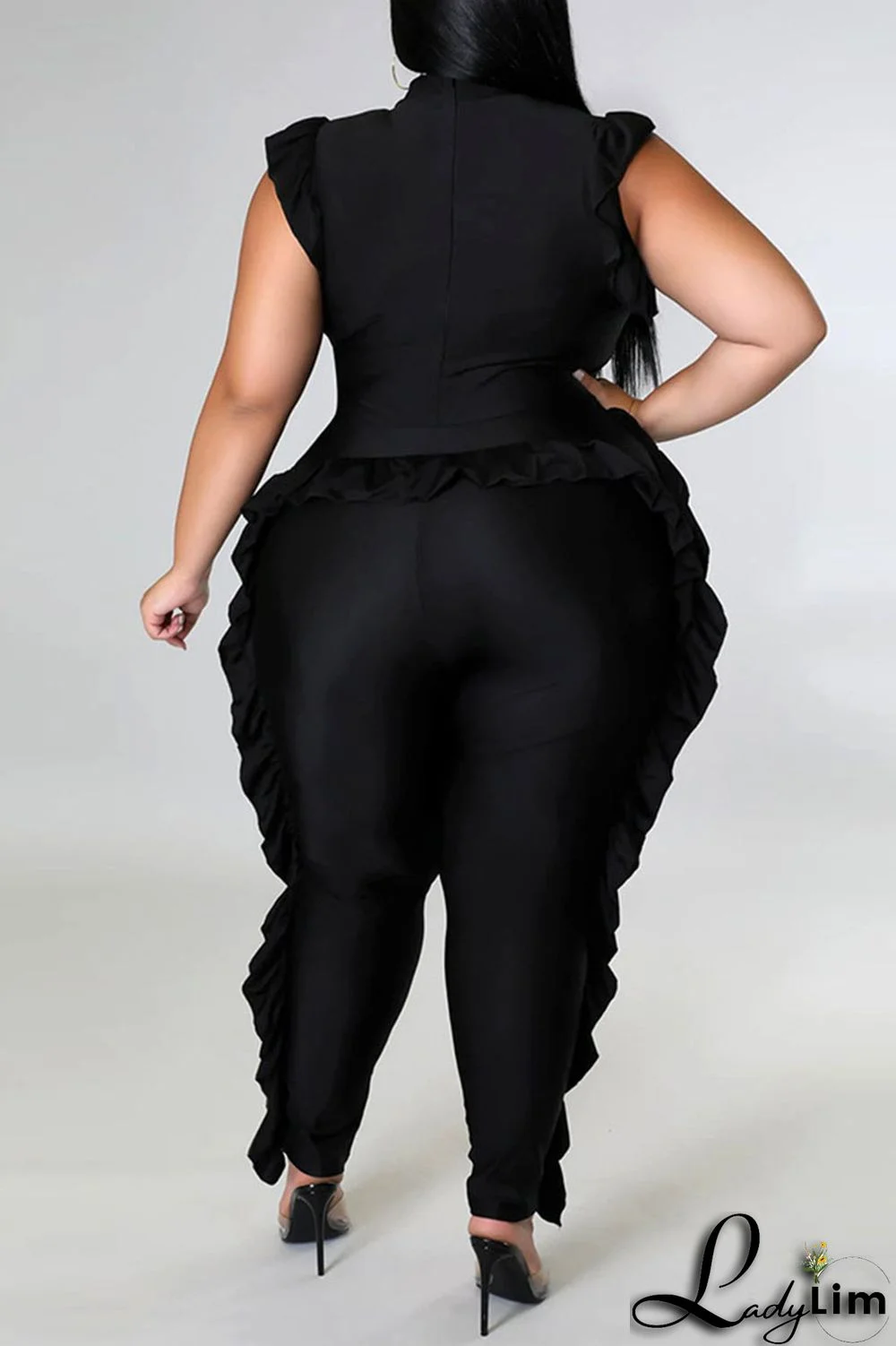 Tangerine Red Casual Solid Split Joint Stringy Selvedge O Neck Plus Size Jumpsuits