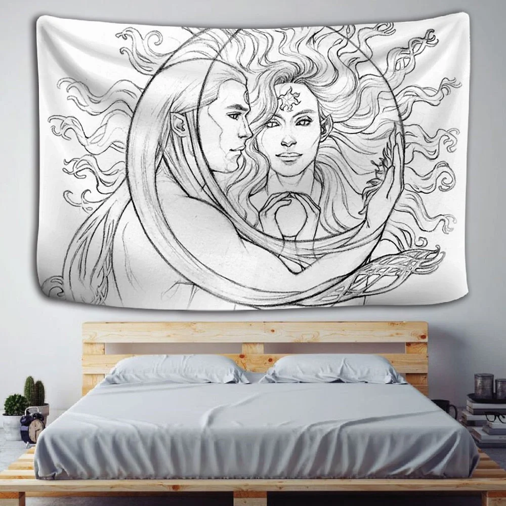 White Black Sun Moon Mandala Tapestry Wall Hanging Celestial  Hippie  Carpets Dorm Decor Psychedelic Witchcraft Halloween