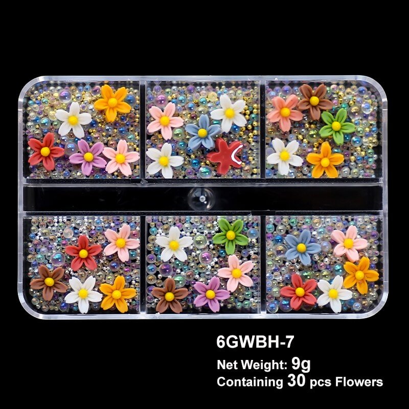 Agreedl Mixed Colors Flowers Nail Art Decorations 3D Acrylic Flower Pearl Crystal Manicure Design Jewelry Accessories DIY Polish Nails