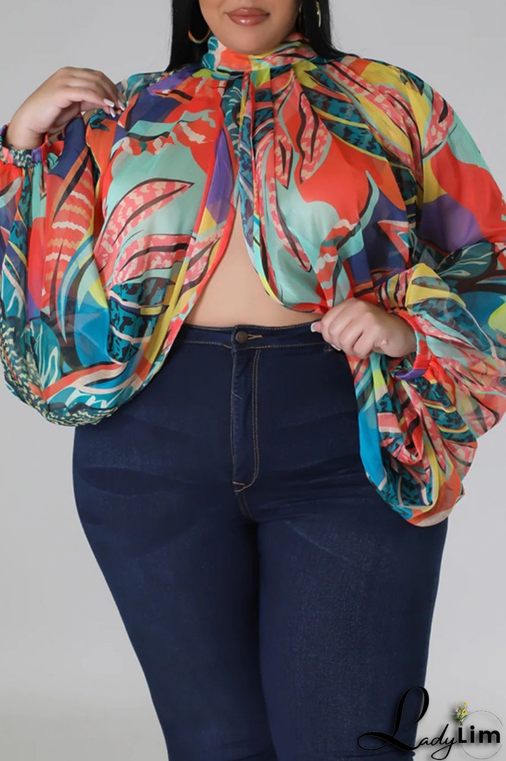 Pink Casual Print Patchwork Turtleneck Plus Size Tops