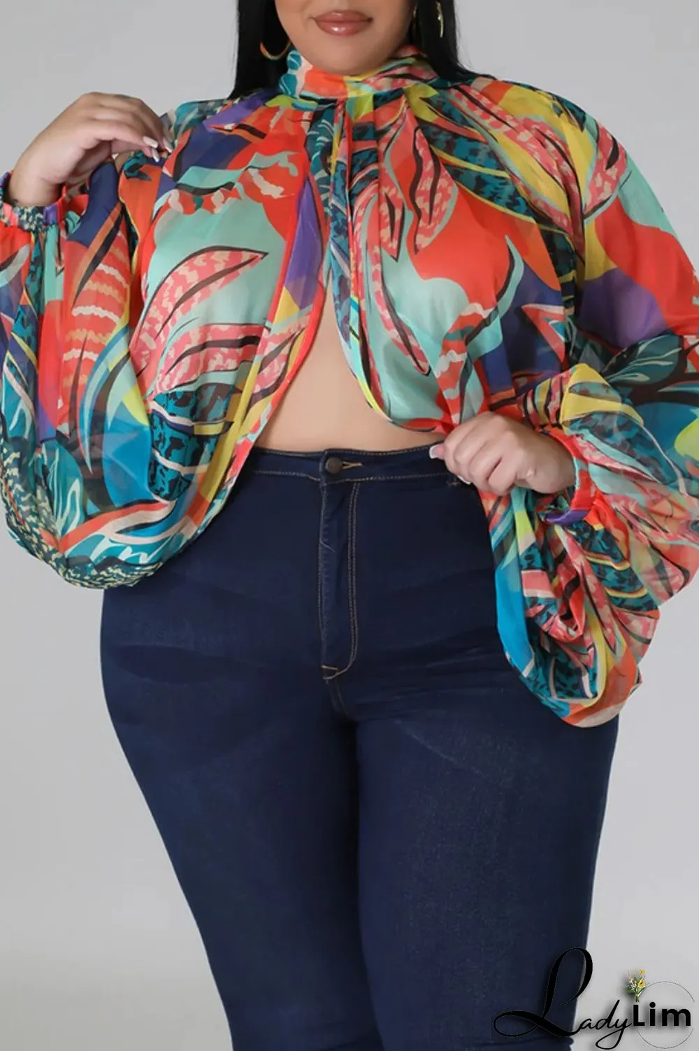Pink Casual Print Patchwork Turtleneck Plus Size Tops