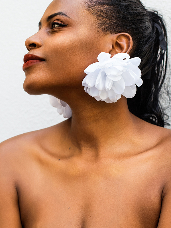Three-Dimensional Flower Solid Color Drop Earrings WHITE-One_size