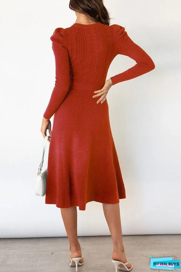 Bubble Long-sleeved Knitted Mid-length Dress