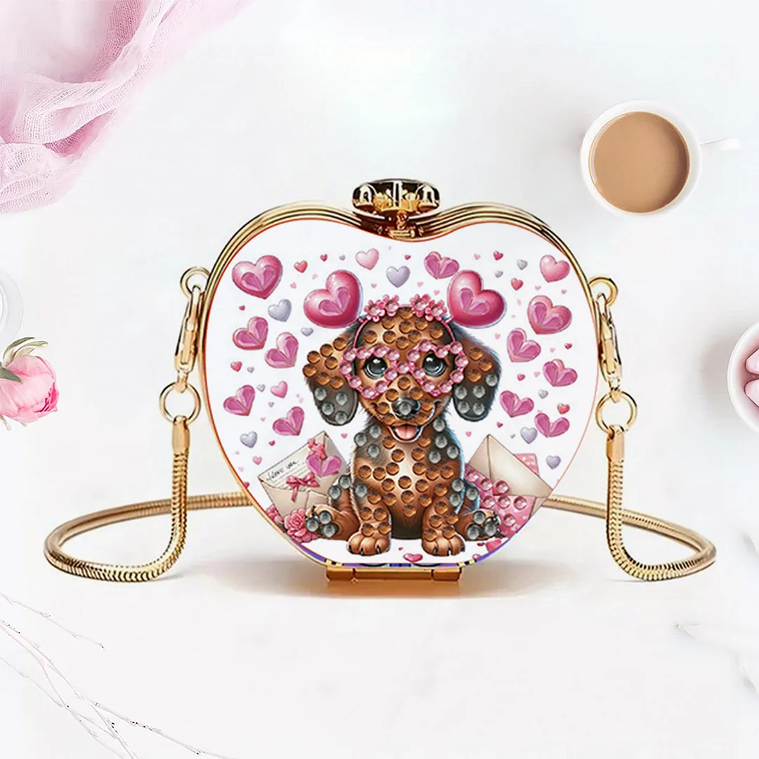 Dachshund DIY Acrylic Love Art Diamond Painting Coin Purse with Chain for Women