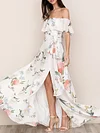 Floral Printed Off-The-Shoulder Split-Front Maxi Dresses