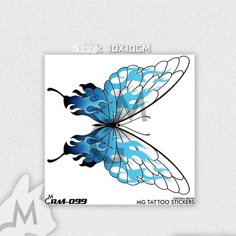Flame Butterfly Dark Rose Tattoo Stickers Men Women Romantic Blue Flame Flower Art Fake Tattoo Personality Arm Tattoo Stickers
